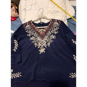 Johnny was preowned silk embroidered blouse, size small